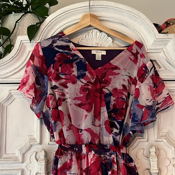 CJ Banks Chiffon Floral Pink/Purple Wrap Maxi Dress with Belt Size 1X. - Picture 2 of 12